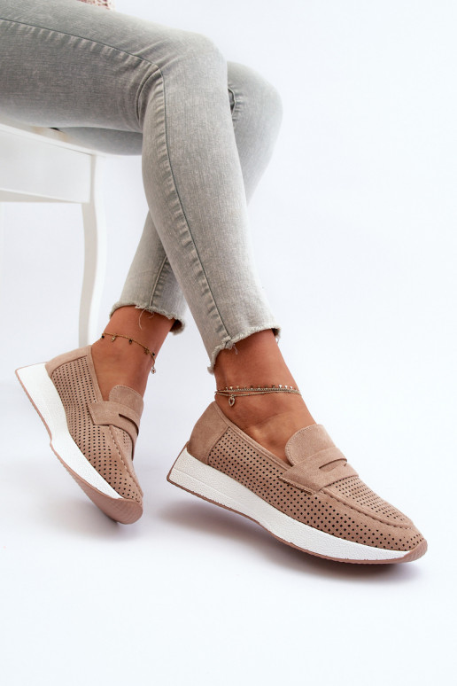 Mocassins plateforme femme en daim écologiqueoÀe beige Inesqua