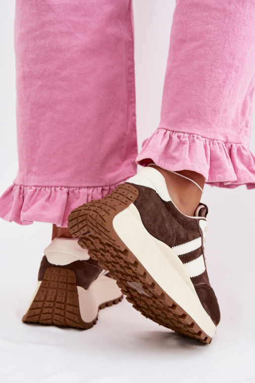 Sneakers Stilvollllschuhe aus INildleder mit einer Plattform D&A GR61-5986 CzekoladoZue