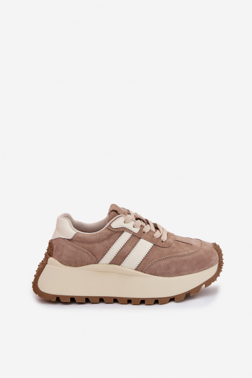 Chaussures modèle baskets en daim avec une plateforme D&A GR61-5986 beige