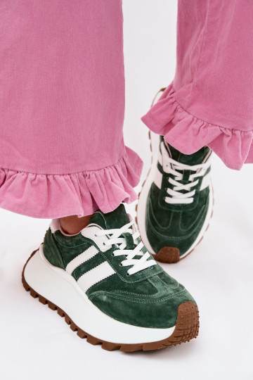 Sneakers model schoenen van suède met platform D&A GR61-5986 groene kleur 2