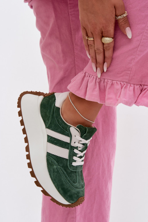 Sneakers model schoenen van suède met platform D&A GR61-5986 groene kleur