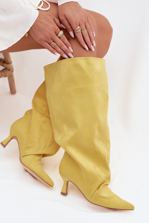 bottesSzeroką CholeÀką I Il fautrszczeniem avec des talons couleur jaune Harela