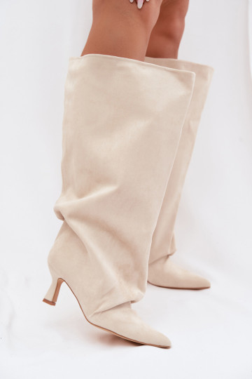 Bottes longues avec large tige et talons couleur sable Harela 2