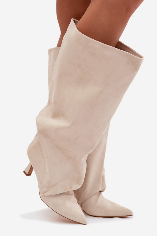 bottesSzeroką CholeÀką I Il fautrszczeniem avec des talons beige Harela