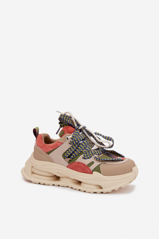 Leer Sneakers model schoenen Dames met platform D&A CR61-3133 beige