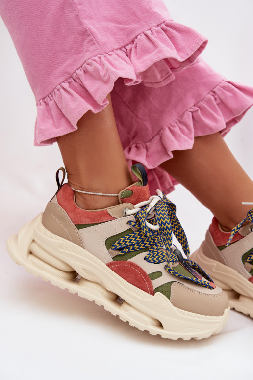 Peau Chaussures modèle baskets Féminin avec une plateforme D&A CR61-3133 beige