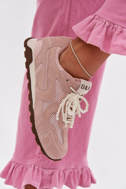 Peau en daim Chaussures modèle baskets Féminin MK61-0705 couleur rose