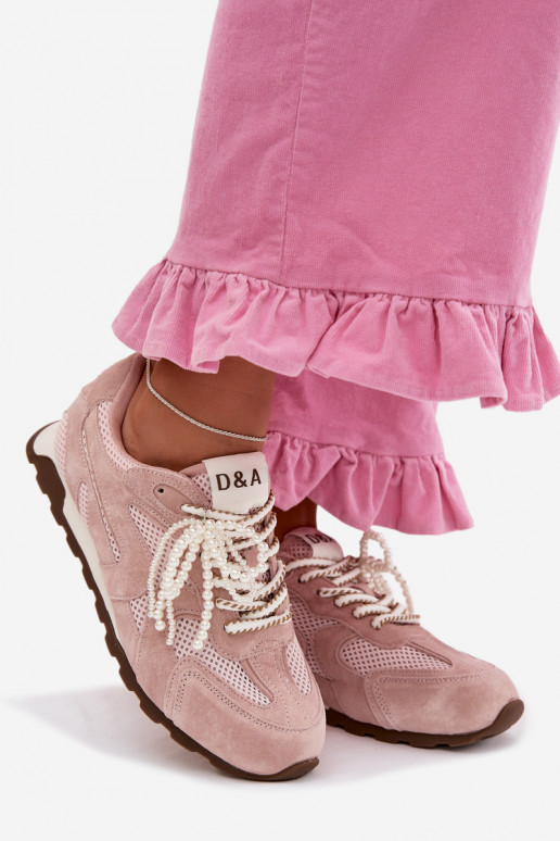 Peau en daim Chaussures modèle baskets Féminin MK61-0705 couleur rose