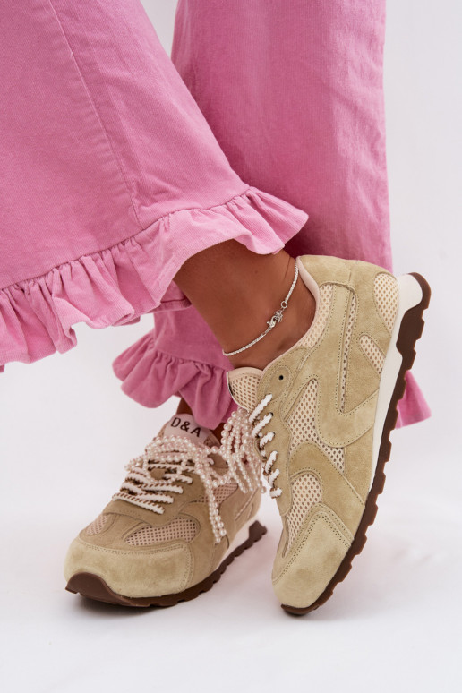 Leer van suède Sneakers model schoenen Dames MK61-0705 licht groen