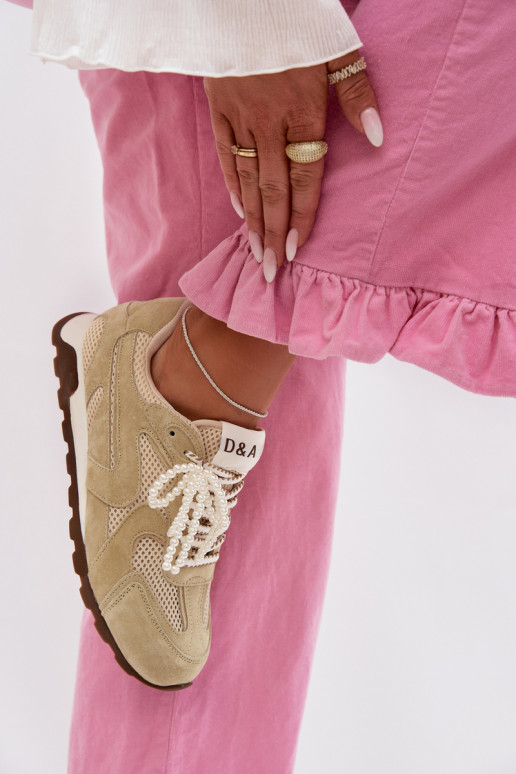 Leer van suède Sneakers model schoenen Dames MK61-0705 licht groen