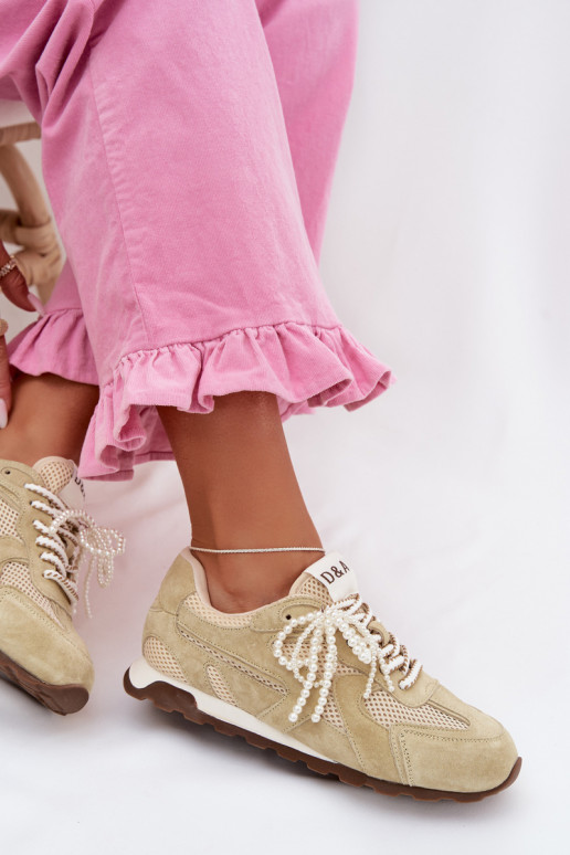 Leer van suède Sneakers model schoenen Dames MK61-0705 licht groen