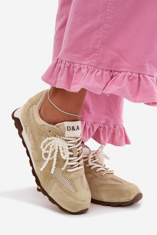 Leer van suède Sneakers model schoenen Dames MK61-0705 licht groen