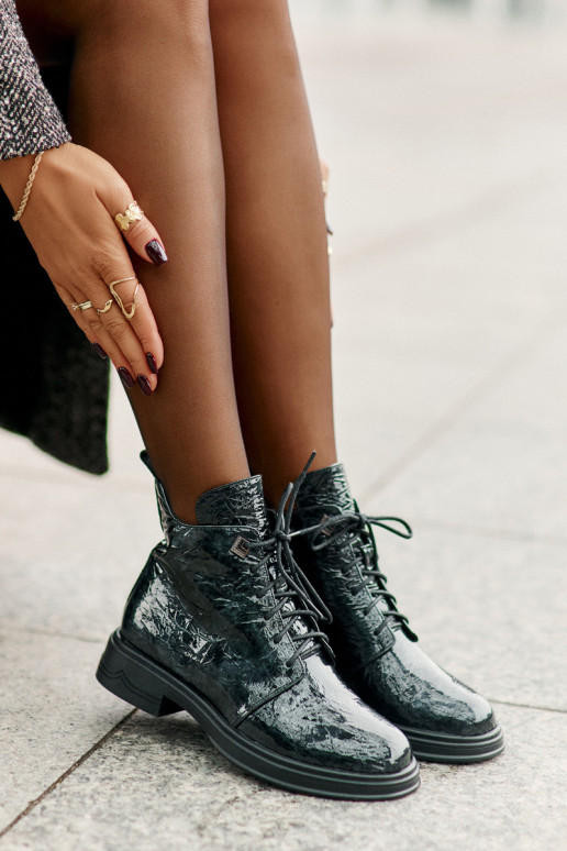 Peau avec effet vernis Bottes pour femmes réchauffer Au Château D&A LZ42-042 couleur kaki