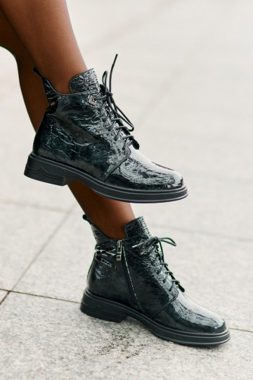 Haut mit Lackeffekt Damenstiefel sich Zuarm laufen Zum Schloss D&A LZ42-042 Khaki-Farbe-Farbe 2