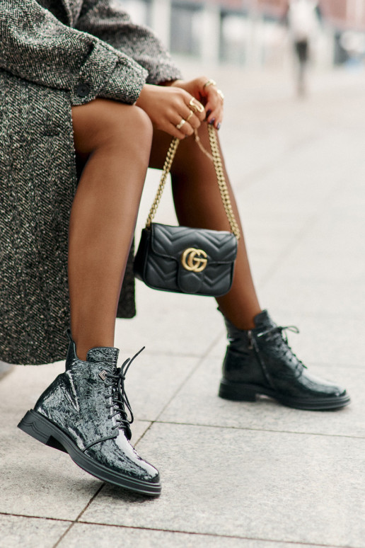 Haut mit Lackeffekt Damenstiefel sich Zuarm laufen Zum Schloss D&A LZ42-042 Khaki-Farbe-Farbe