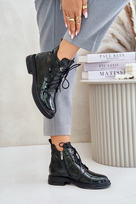 Haut mit Lackeffekt Damenstiefel sich Zuarm laufen Zum Schloss D&A LZ42-042 Khaki-Farbe-Farbe