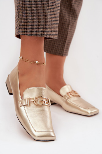 Leder Damen Mokassins mit dekorativen Details D&A CR61-3125 in Goldfarbe 2