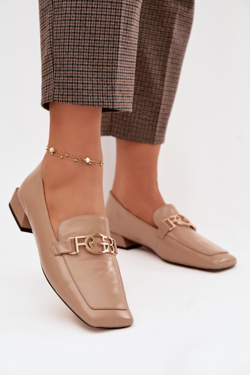 Leer dames mocassins Met sierlijk Detalem D&A CR61-3125 beige