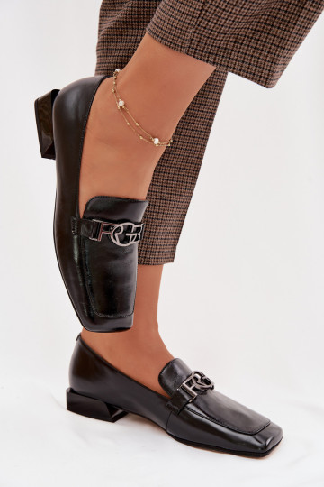 Leren damesmokassins met decoratieve details D&A CR61-3125 zwart