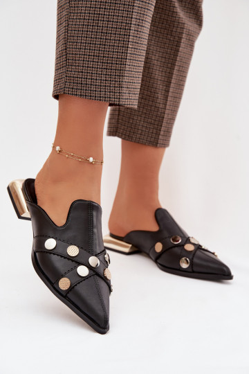 Lederhausschuhe Mule Feminin mit Riemen D&A CR61-3058 schZuarze Farbe