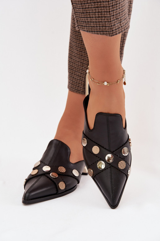 Lederhausschuhe Mule Feminin mit Riemen D&A CR61-3058 schZuarze Farbe