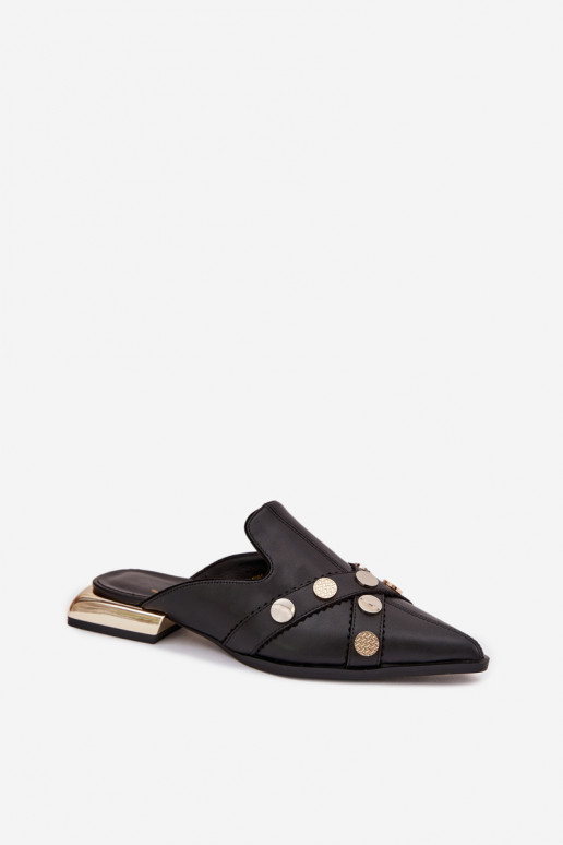 Pantoufles en cuir Mule Féminin avec des sangles D&A CR61-3058 couleur noire