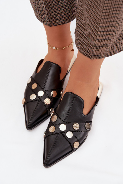 Pantoufles en cuir Mule Féminin avec des sangles D&A CR61-3058 couleur noire