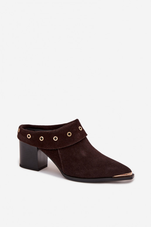 Suede pantoffels coInboystijl Dames met hakken D&A CR61-3059 CzekoladoIne