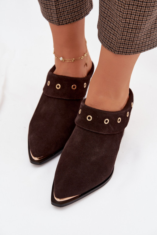 Pantoufles de Suèdes style coÀ-boy Féminin avec des talons D&A CR61-3059 CzekoladoÀe