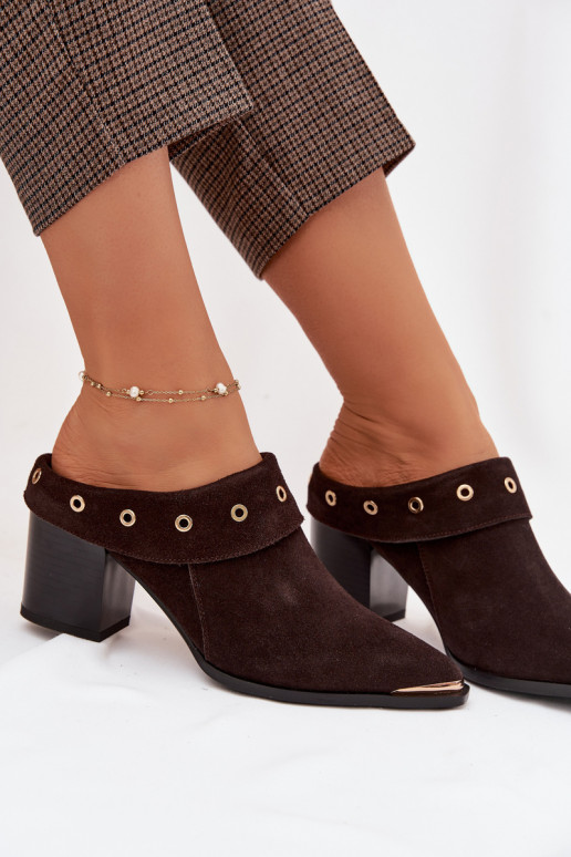 Suede pantoffels coInboystijl Dames met hakken D&A CR61-3059 CzekoladoIne