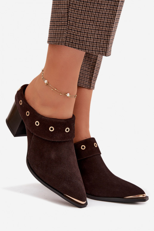 Pantoufles de Suèdes style coÀ-boy Féminin avec des talons D&A CR61-3059 CzekoladoÀe