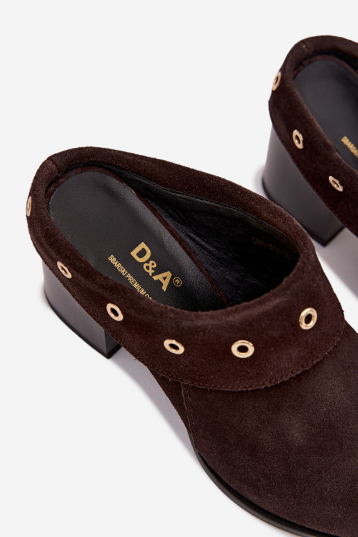 Suede pantoffels coInboystijl Dames met hakken D&A CR61-3059 CzekoladoIne