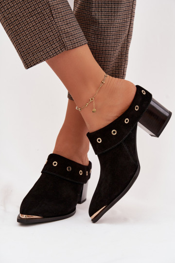 Suède slippers in cowboystijl met hakken D&A CR61-3059 zwart