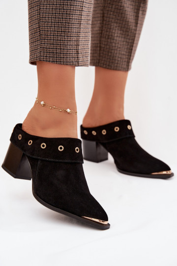 Mules en daim de style cowboy avec talons D&A CR61-3059 couleur noire 2