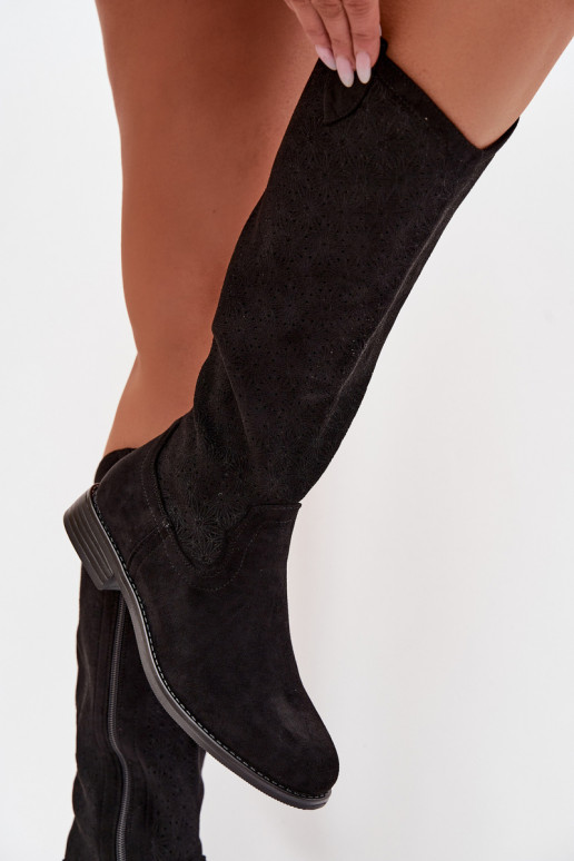 dameslaarzen met opengeInerkte elementen met brede hakken S.Barski HY61-8022 zInart