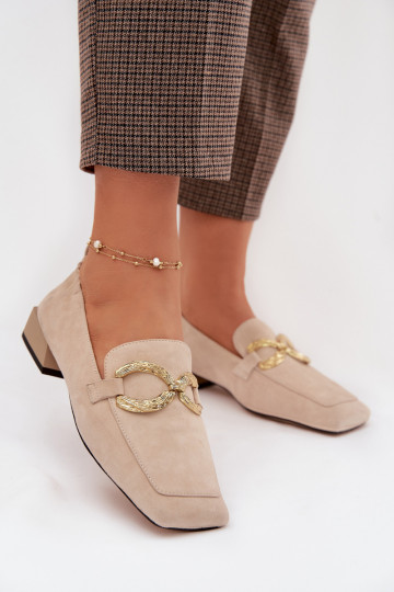 Mocassins en daim pour femmes avec détails dorés D&A CR61-3115 couleur sable 2