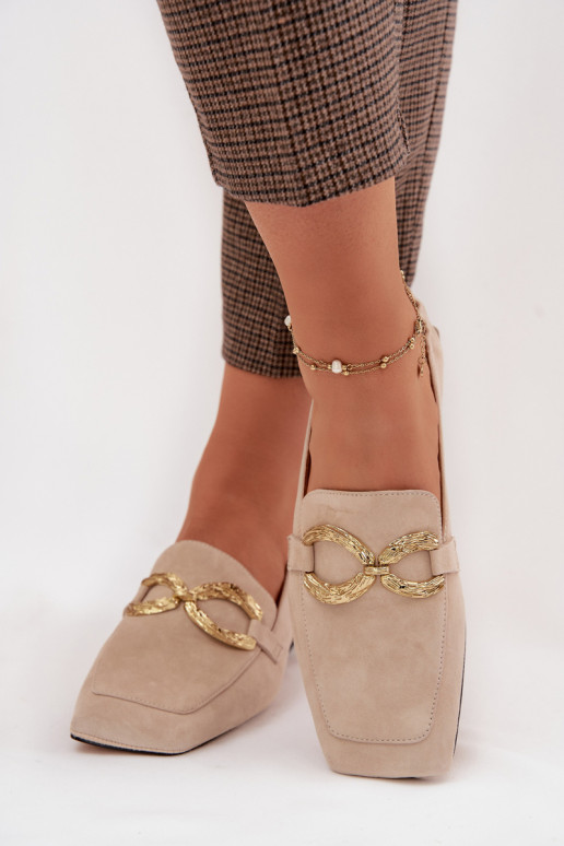 dames mocassinsOpturalnego van suèdeu gouden kleur Detal D&A CR61-3115 beige