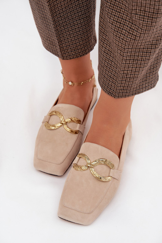 mocassins pour femmesActivéturalnego en daimu couleur dorée Detal D&A CR61-3115 beige