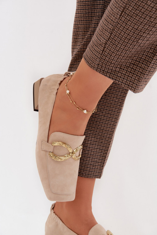 dames mocassinsOpturalnego van suèdeu gouden kleur Detal D&A CR61-3115 beige