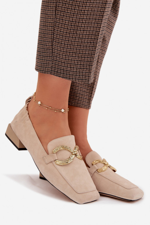 dames mocassinsOpturalnego van suèdeu gouden kleur Detal D&A CR61-3115 beige