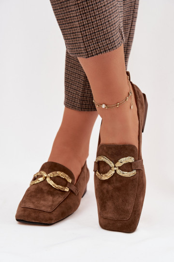 Mocassins en daim pour femmes avec détails dorés D&A CR61-3115 couleur marron