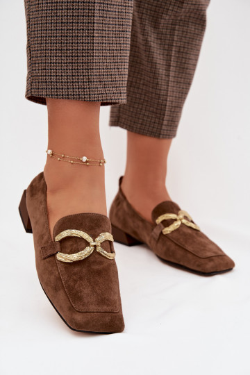 Mocassins en daim pour femmes avec détails dorés D&A CR61-3115 couleur marron 2