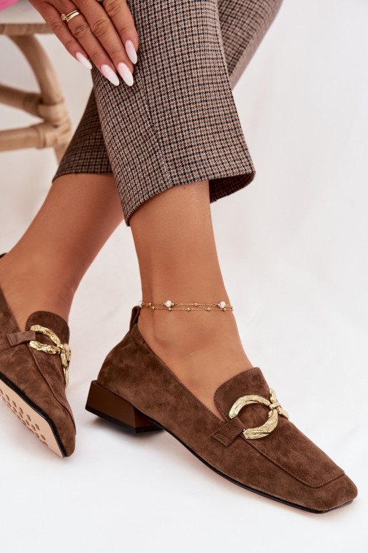 Mokassins für DamenErmöglichtturalnego aus INildlederu goldene Farbe Detal D&A CR61-3115 braune Farbe