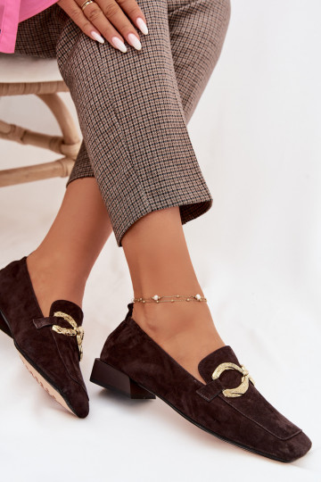 Mocassins en daim pour femmes avec détails dorés D&A CR61-3115 couleur chocolat