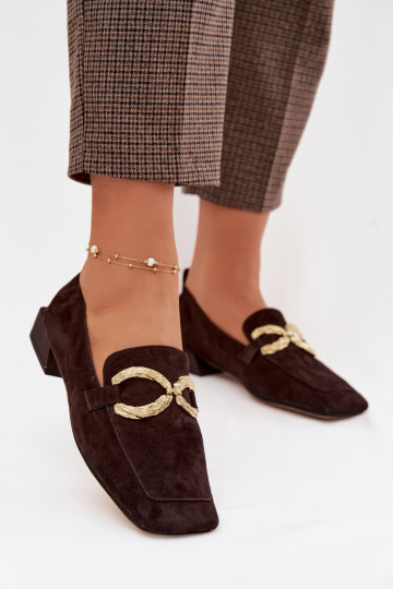 Mocassins en daim pour femmes avec détails dorés D&A CR61-3115 couleur chocolat 2
