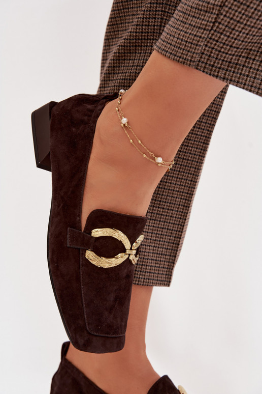 dames mocassinsOpturalnego van suèdeu gouden kleur Detal D&A CR61-3115 CzekoladoIne