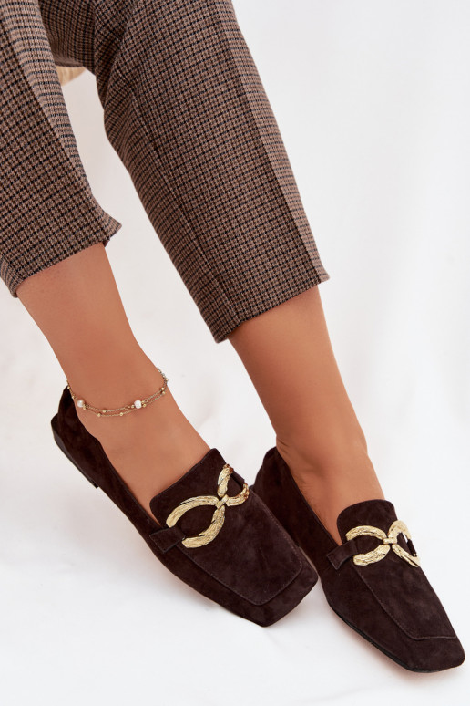 dames mocassinsOpturalnego van suèdeu gouden kleur Detal D&A CR61-3115 CzekoladoIne