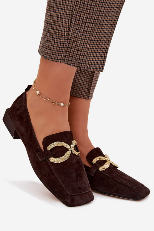 mocassins pour femmesActivéturalnego en daimu couleur dorée Detal D&A CR61-3115 CzekoladoÀe