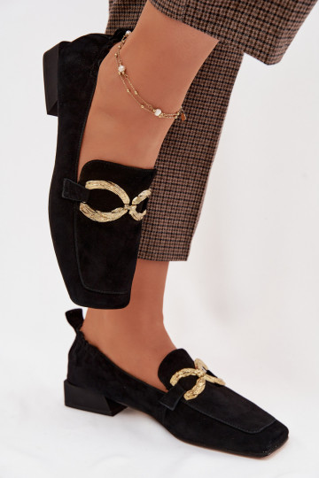 Damen Wildleder Mokassins mit goldfarbenen Details D&A CR61-3115 schwarz