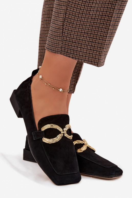 mocassins pour femmesActivéturalnego en daimu couleur dorée Detal D&A CR61-3115 couleur noire